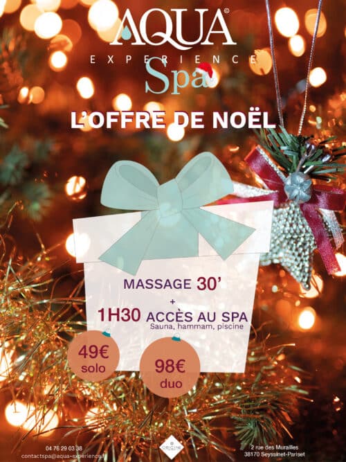 Offre de Noel massage californien 30min accès spa (sauna hammam piscine tisanerie) Grenoble