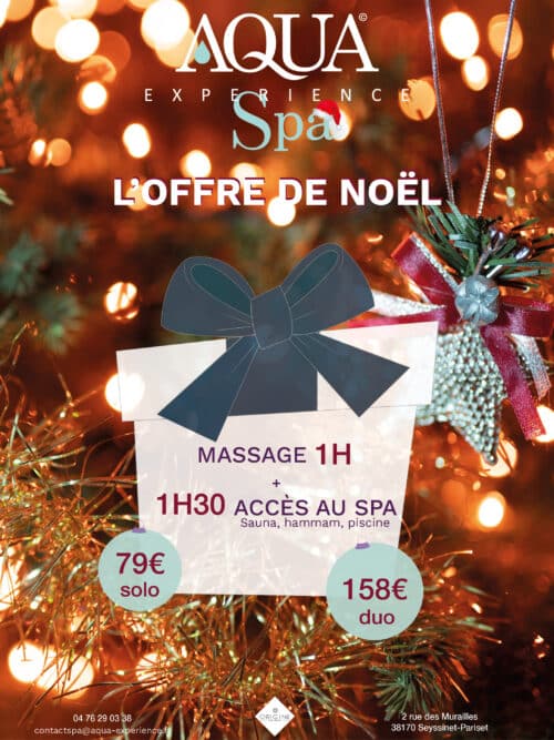 Offre de Noel massage californien 1H et spa (sauna hammam piscine tisanerie Grenoble